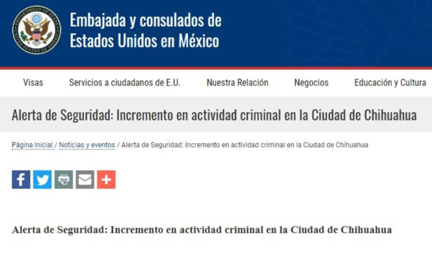 seuamigoguru.com - EUA emite alerta de segurança a consulado e proíbe viagens a Chihuahua no México!