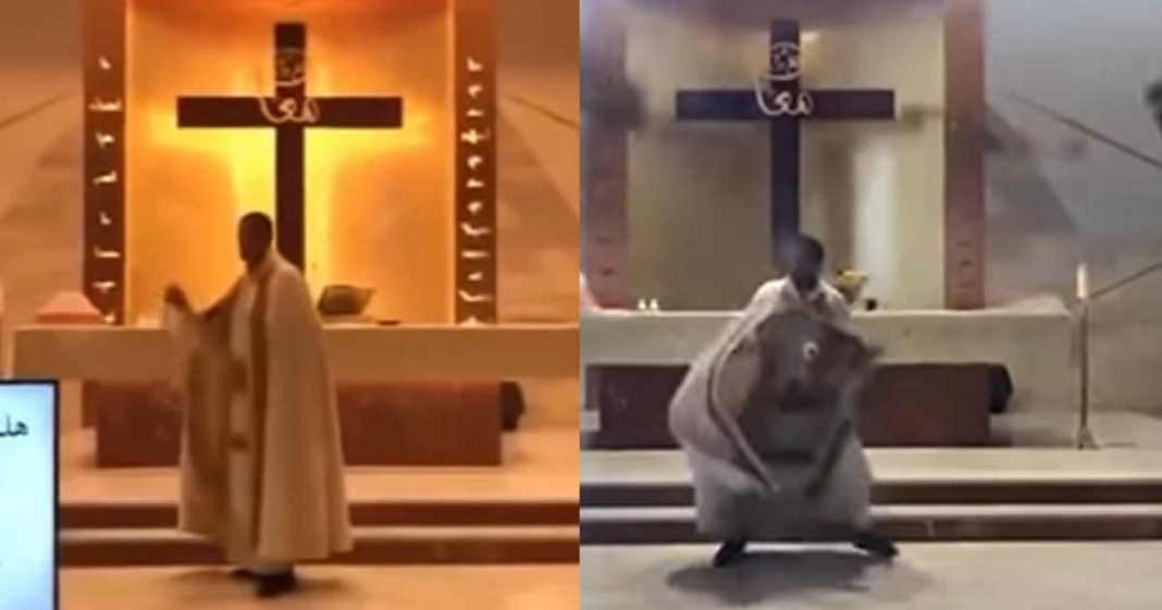 Explosão em Beirute faz partes da parede de uma Igreja desabarem sobre sacerdote (VÍDEO)