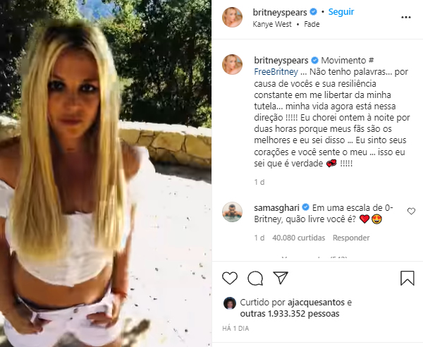 seuamigoguru.com - "Estou livre da tutela": Britney Spears chorou e agradeceu os fãs pelo apoio!