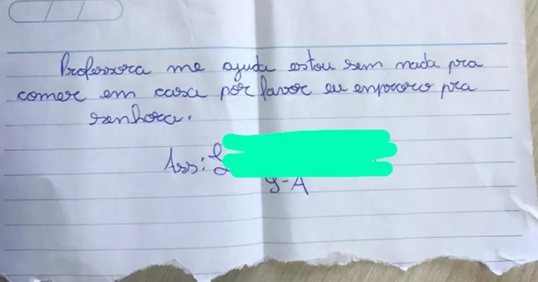 Aluno que escreveu bilhete pedindo comida a professora, motiva campanha que ajudou cerca de 40 famílias.