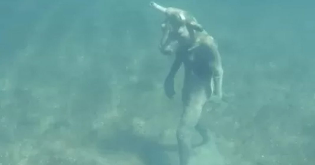 Turistas se assustam com Minotauro no fundo de lago Mari Menuco, na Argentina.