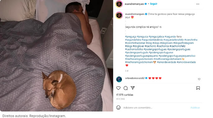 seuamigoguru.com - André Marques posta foto dormindo com o cão. Quem adora dormir assim?