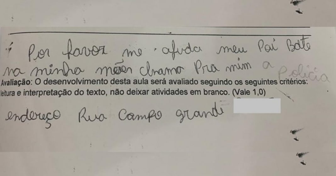 Menina escreve pedido de socorro em prova : ‘Meu pai bate na minha mãe’