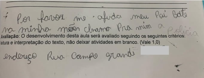 seuamigoguru.com - Menina escreve pedido de socorro em prova : ‘Meu pai bate na minha mãe’