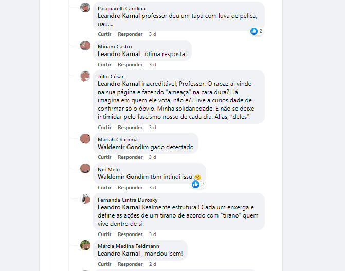 seuamigoguru.com - Bolsonaristas respondem post de Leandro Karnal com tom de ameaça