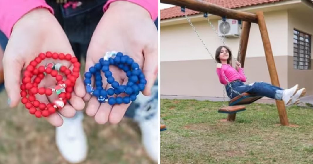 Menina de 8 anos constrói parque na escola com dinheiro da venda de pulseiras
