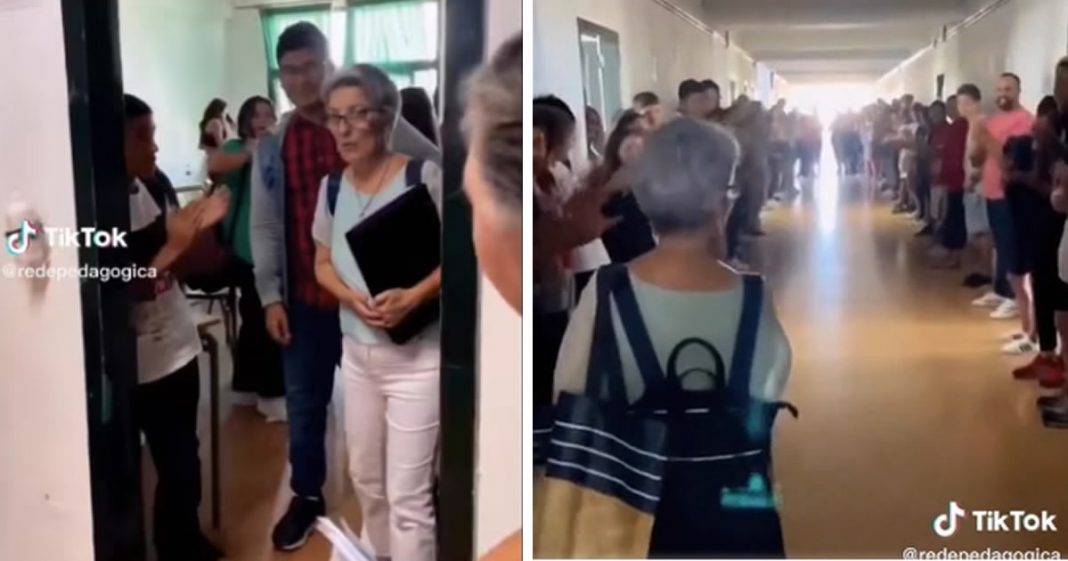 “Respeito e gratidão”:Professora recebe corredor de aplausos no último dia de aula