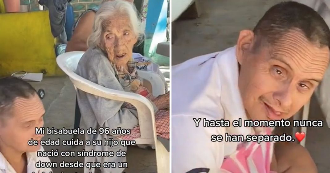 Avó de 96 anos cuida do filho de 55 anos com Síndrome de Down: “Amor de mãe”.